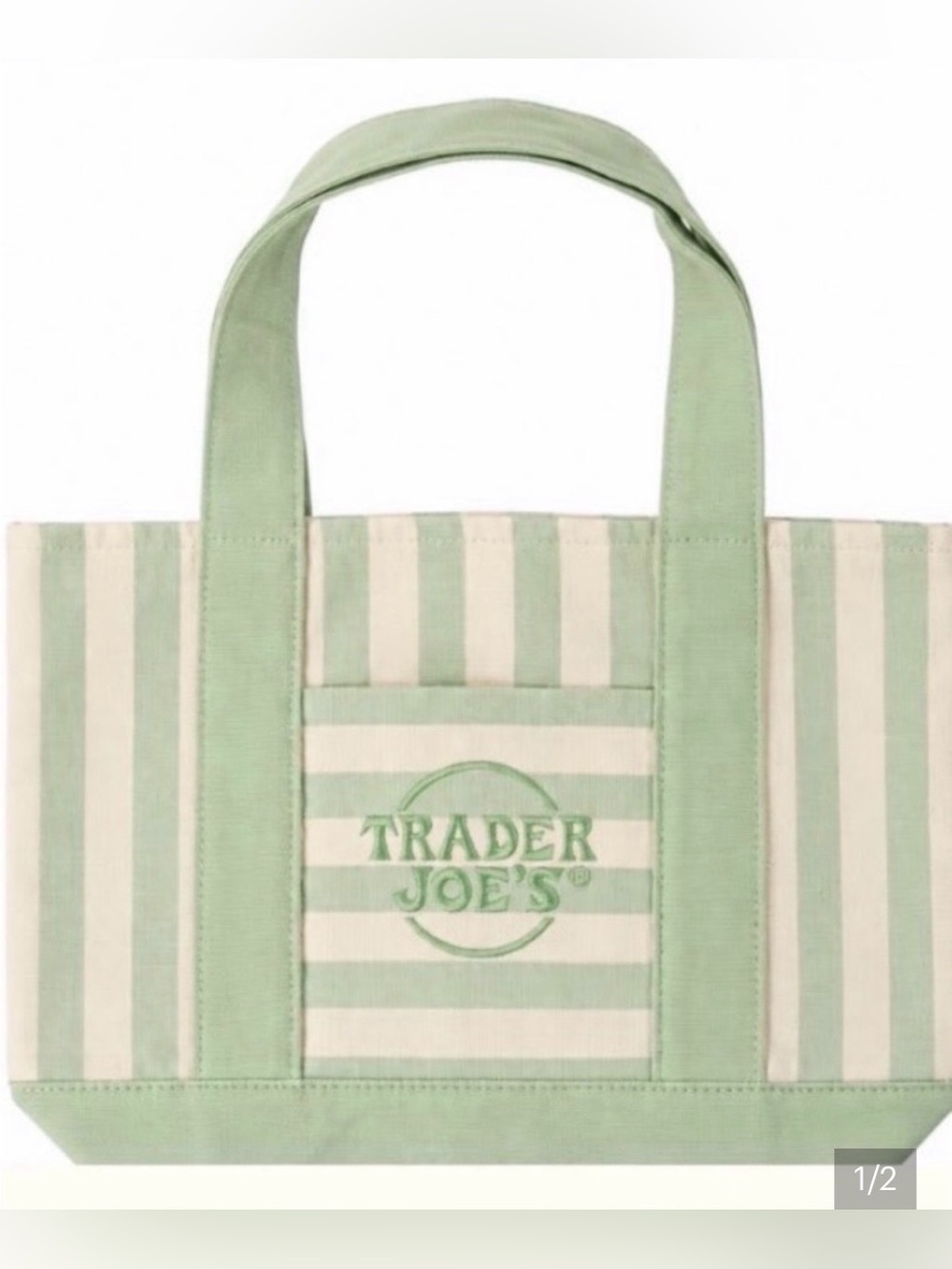 Trader Joe's Mini Tote Bag [off white with green stripes]